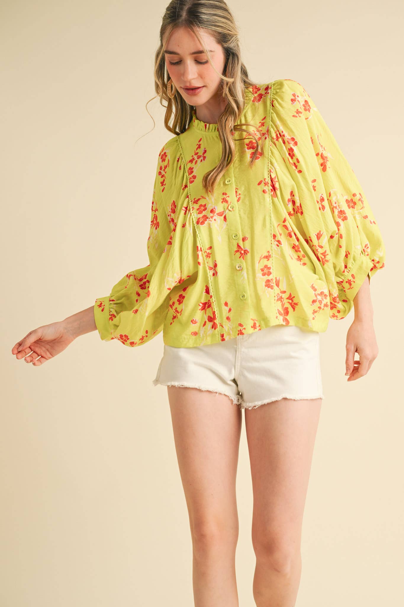 Floral Print Dolman Sleeve Blouse