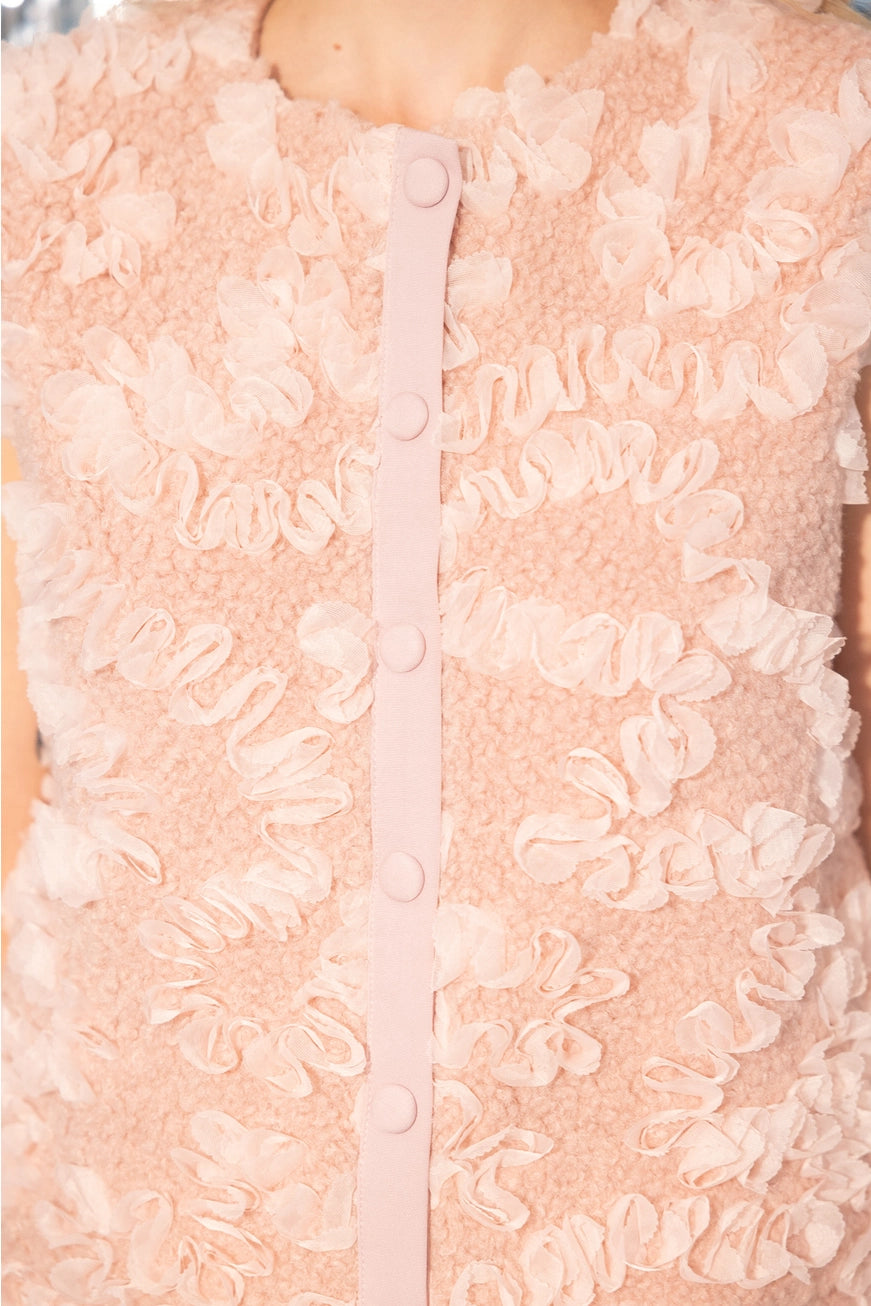 Covered Button Tulle Detailed Sherpa Vest