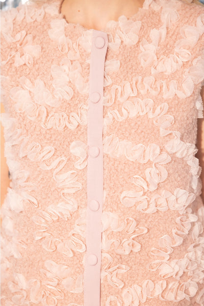 Covered Button Tulle Detailed Sherpa Vest