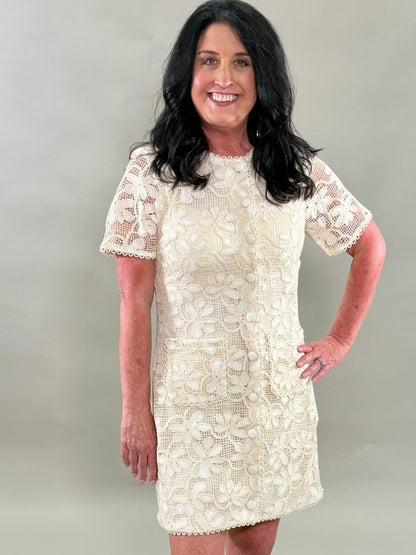 Elegant Floral Crochet Mini Dress