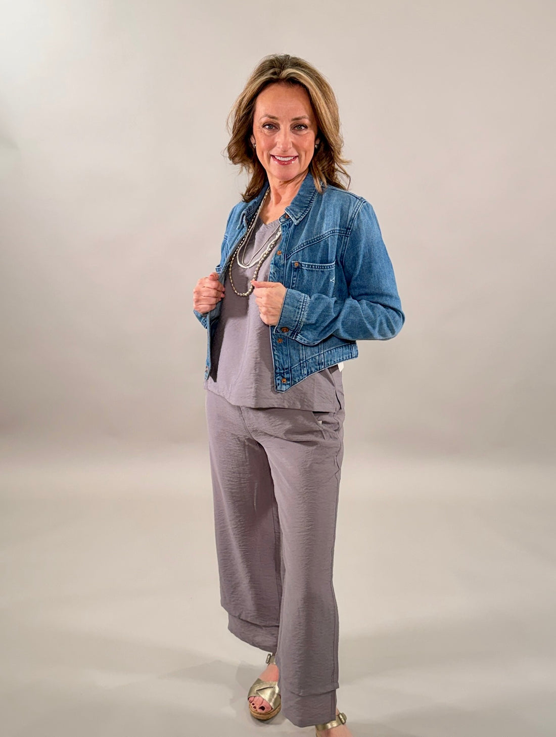 Mixed-Media Wide-Leg Trousers