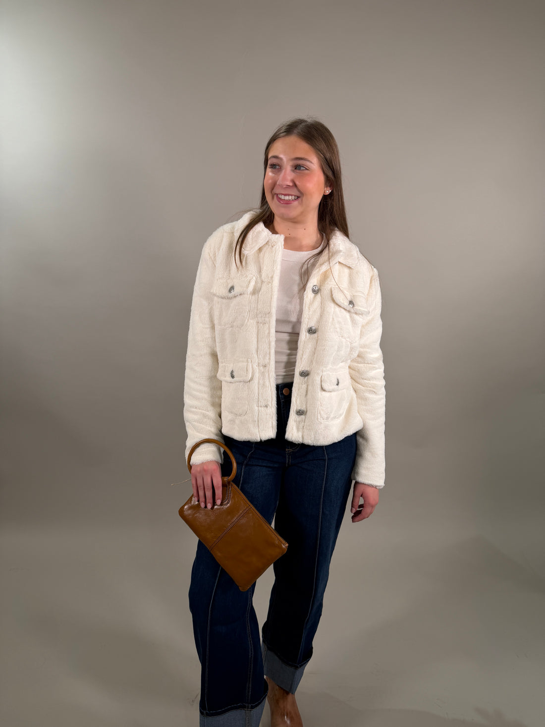 Soft Cream Sherpa Button-Front Jacket