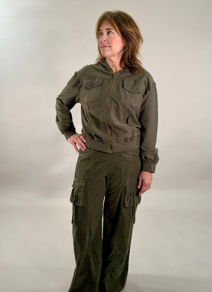 Twill Knit Hooded Bomber Jacket