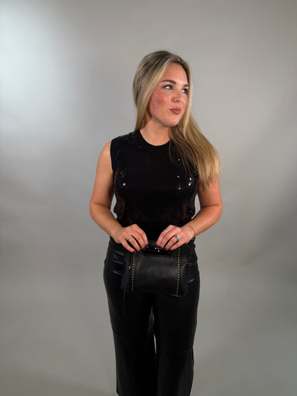 Sleek Black Sequin Tank Top