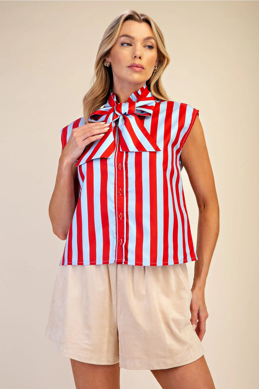 Striped Tie Front Blouse