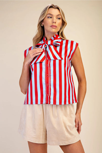 Striped Tie Front Blouse
