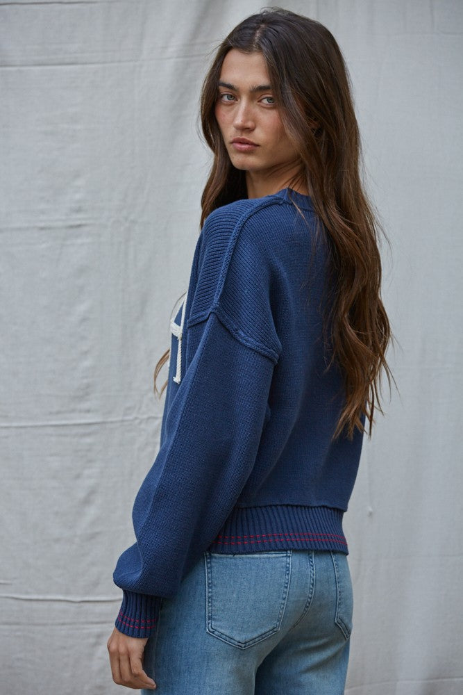 Embroidered &quot;USA&quot; Knit Sweater