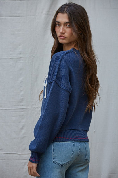Embroidered &quot;USA&quot; Knit Sweater
