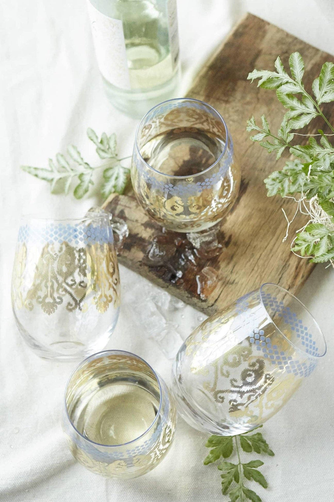 Golden Ikat Stemless Wine Glass