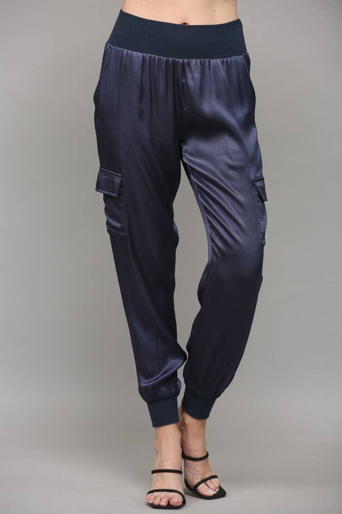 Chic Satin Cargo Joggers