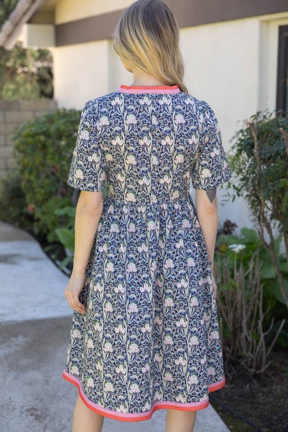 Contrast Stripe Detailed Floral Print Midi Dress