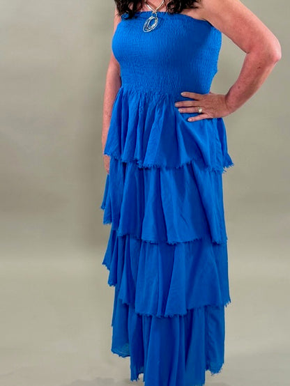 Cotton Frayed Ruffled Maxi Dress