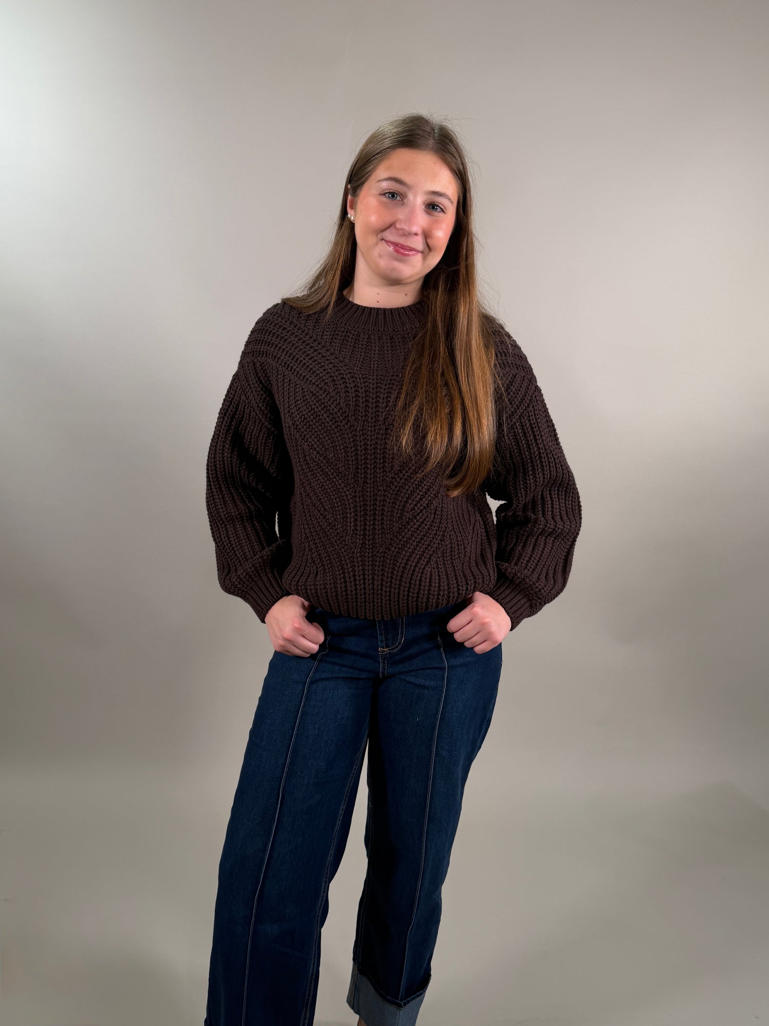 Chunky Cable Knit Brown Sweater