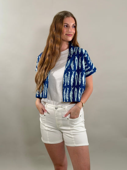 Fish Print Quilted Cropped Jacket