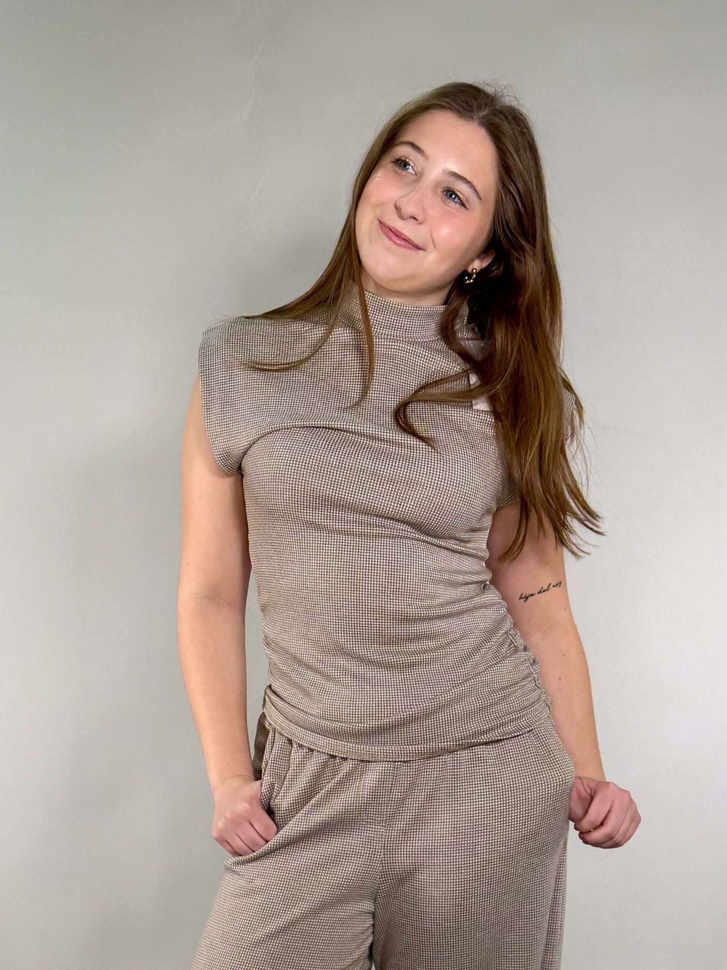 Mock Neck Houndstooth Top