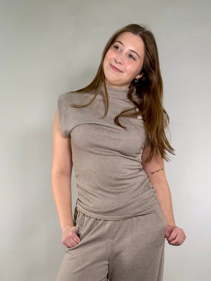 Mock Neck Houndstooth Top