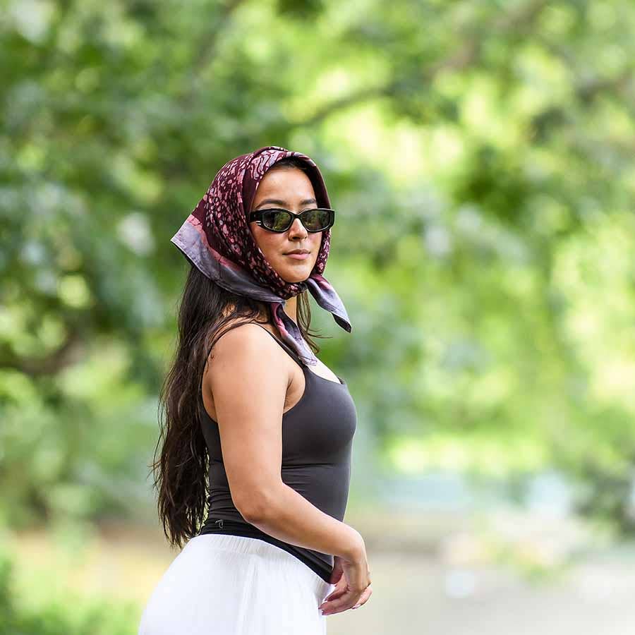 Hand Block Printed Cotton Silk Square Bandana | Reflection