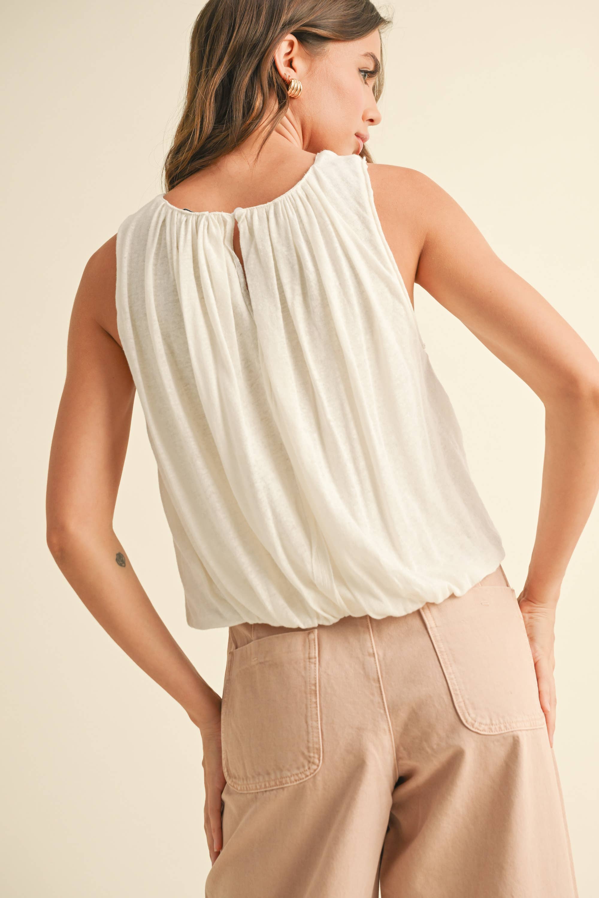 T4577   LINEN KNITTED BUBBLE BOTTOM TOP