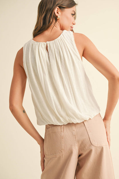 T4577   LINEN KNITTED BUBBLE BOTTOM TOP