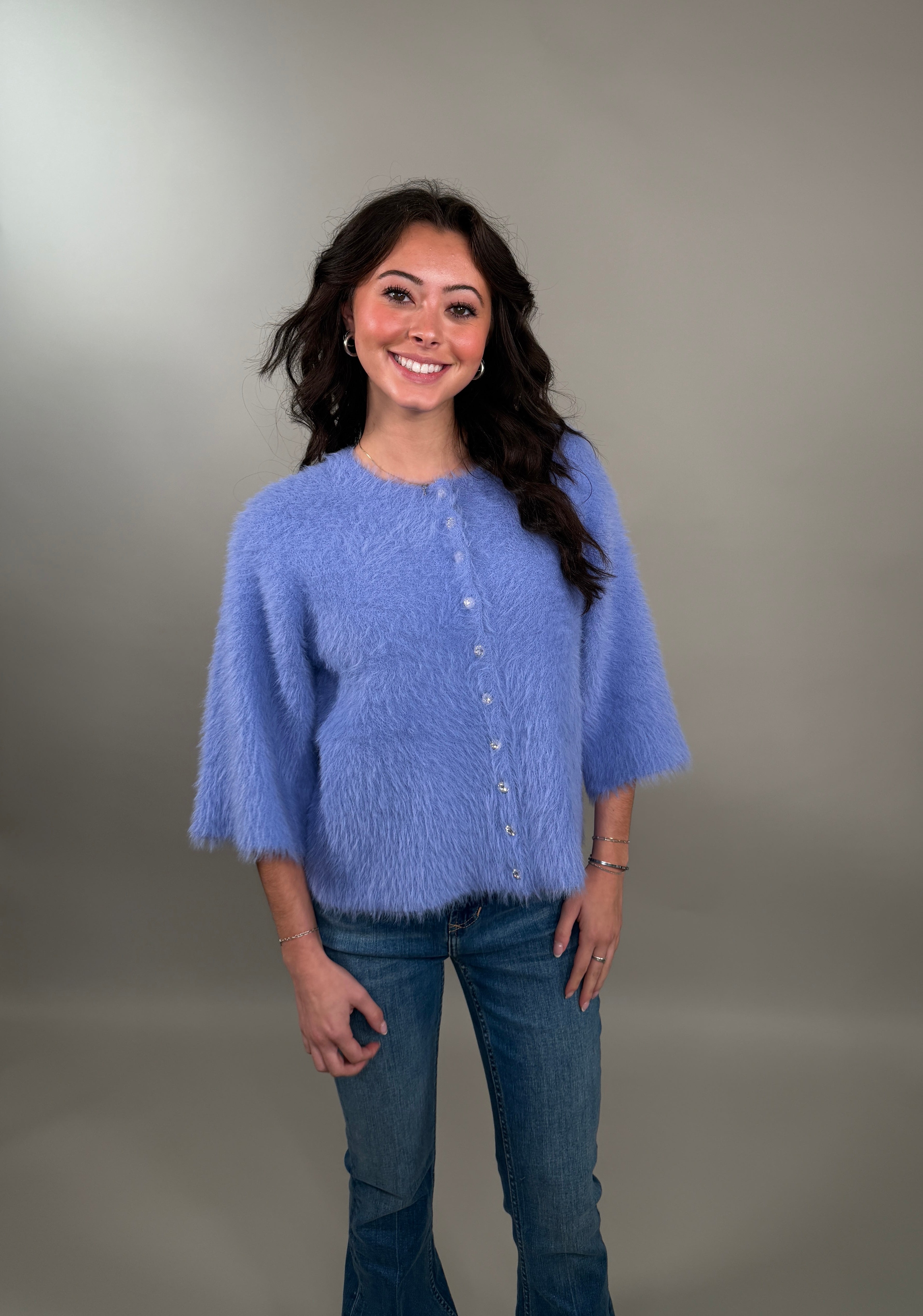 Fuzzy Statement Knit Short-Sleeve Cardigan