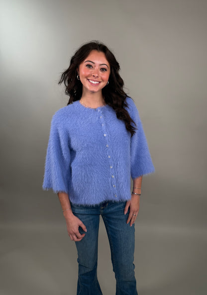 Fuzzy Statement Knit Short-Sleeve Cardigan
