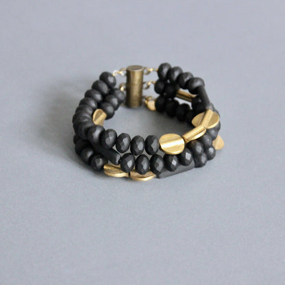 Black and Brass Triple Strand Bracelet