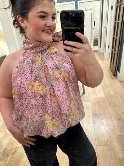 Mixed Print Halter Bubble Top