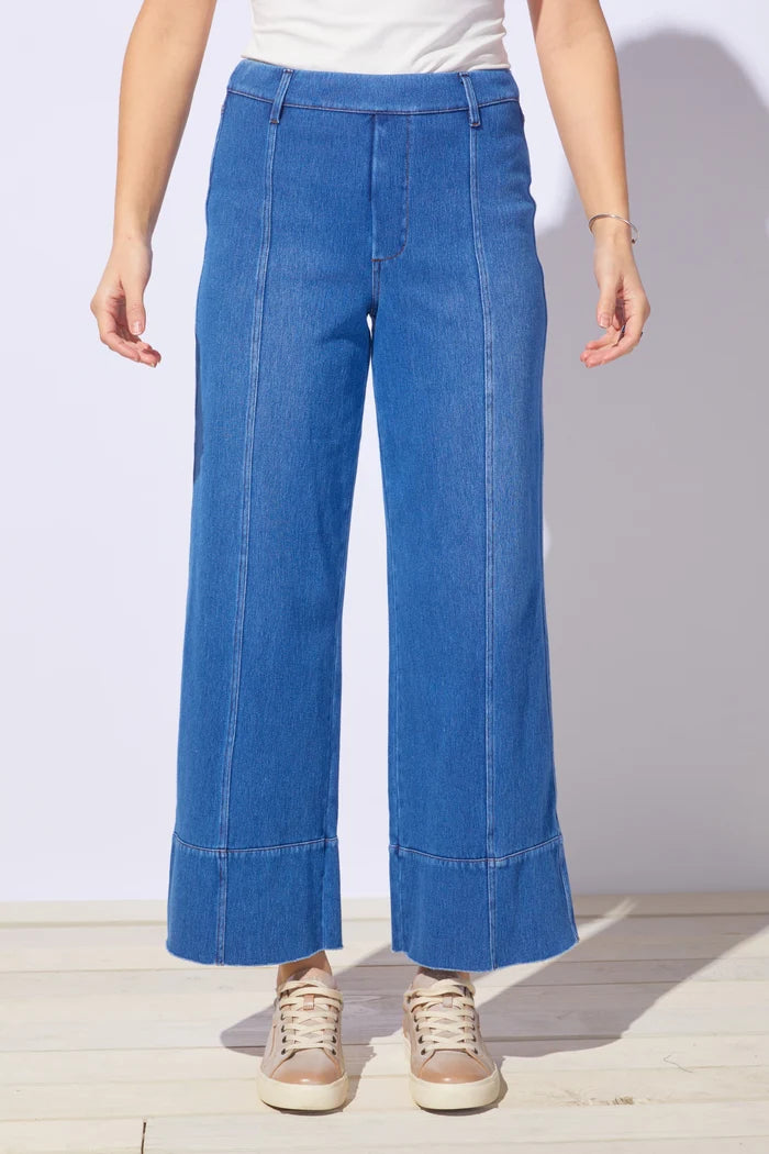 Stretch Denim Wide-Leg Pants
