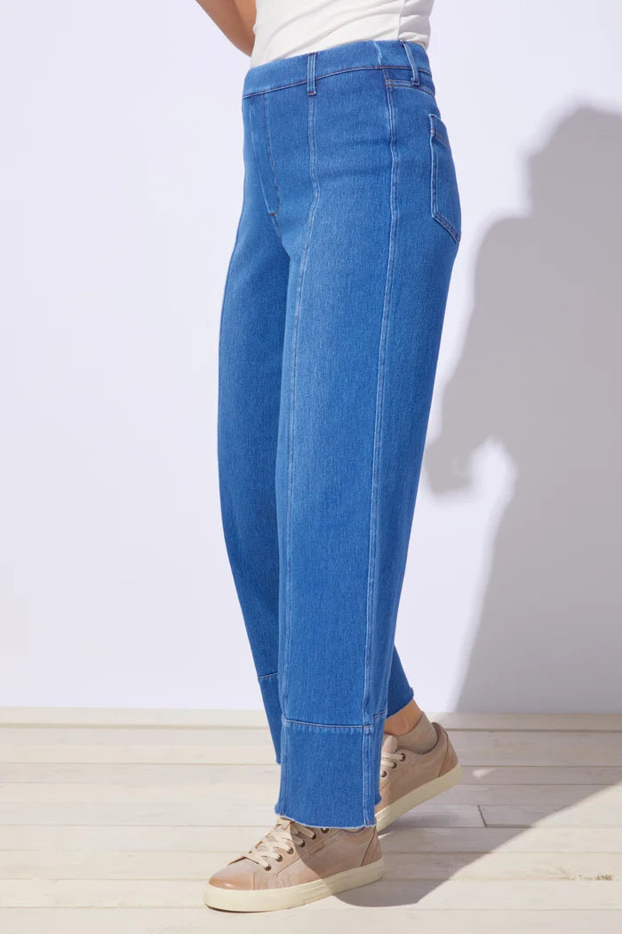 Stretch Denim Wide-Leg Pants