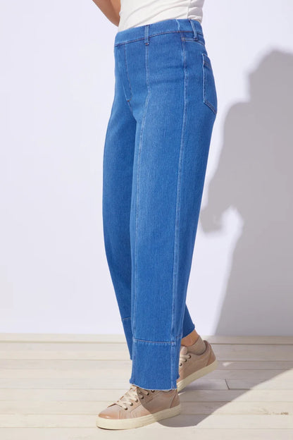 Stretch Denim Wide-Leg Pants