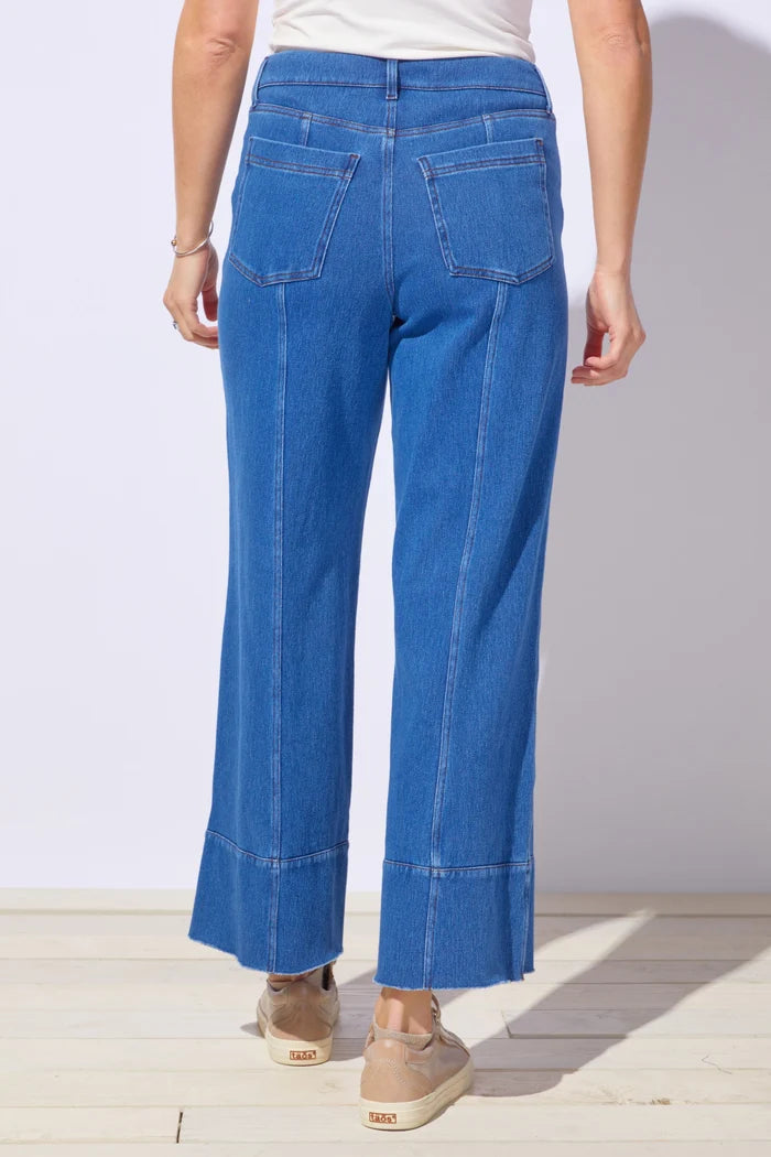 Stretch Denim Wide-Leg Pants