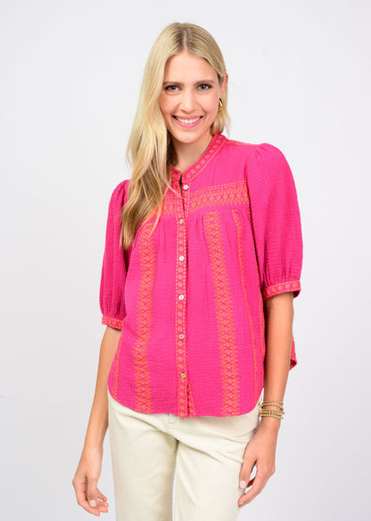 Heavily Embroidered Gauze Top
