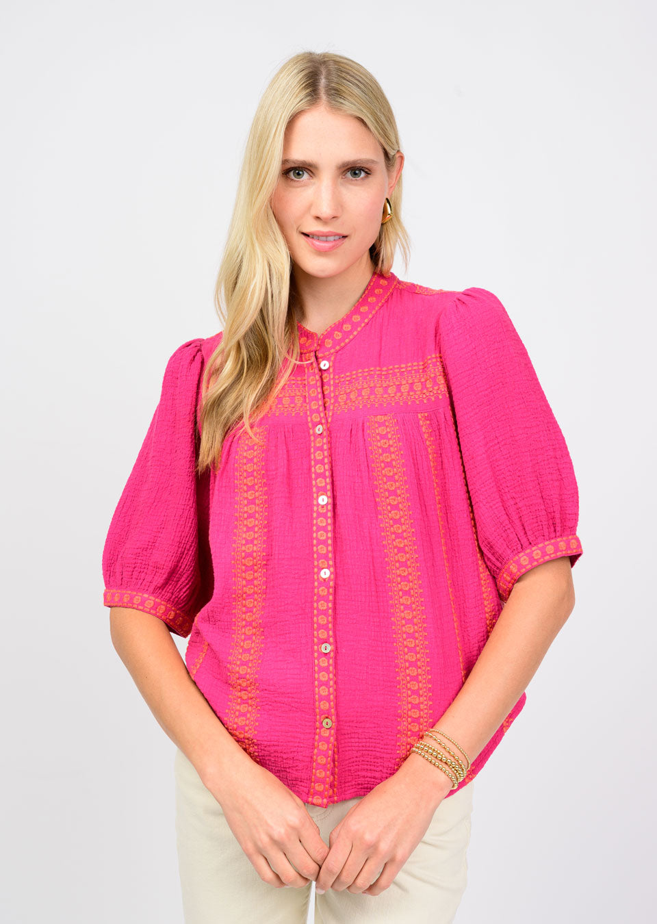 Heavily Embroidered Gauze Top