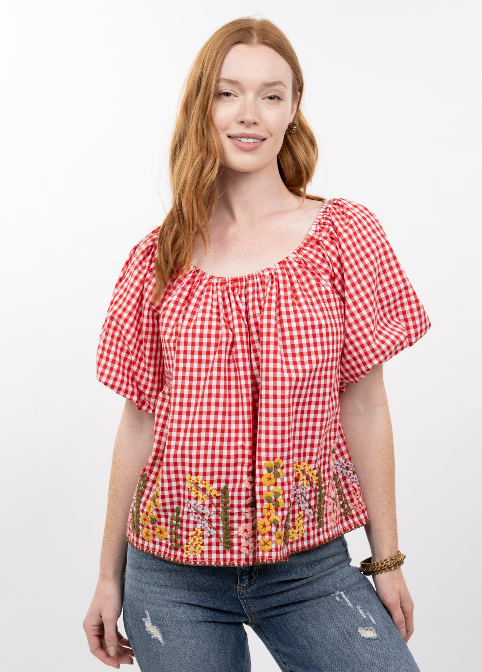 Gingham and Flowers Top