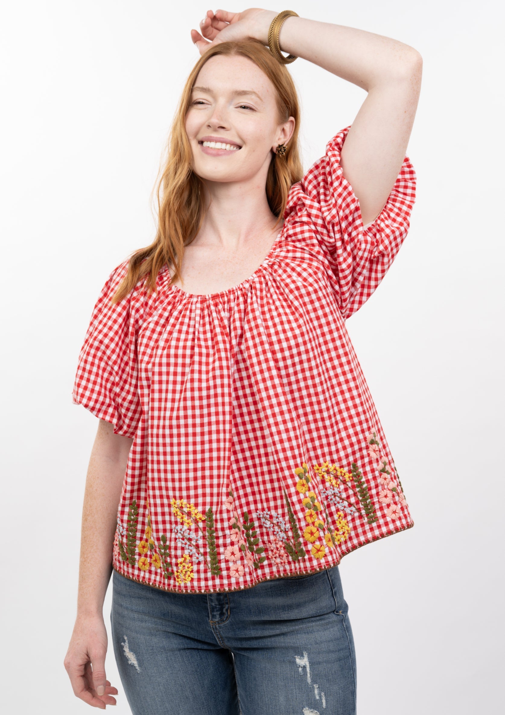 Gingham and Flowers Top