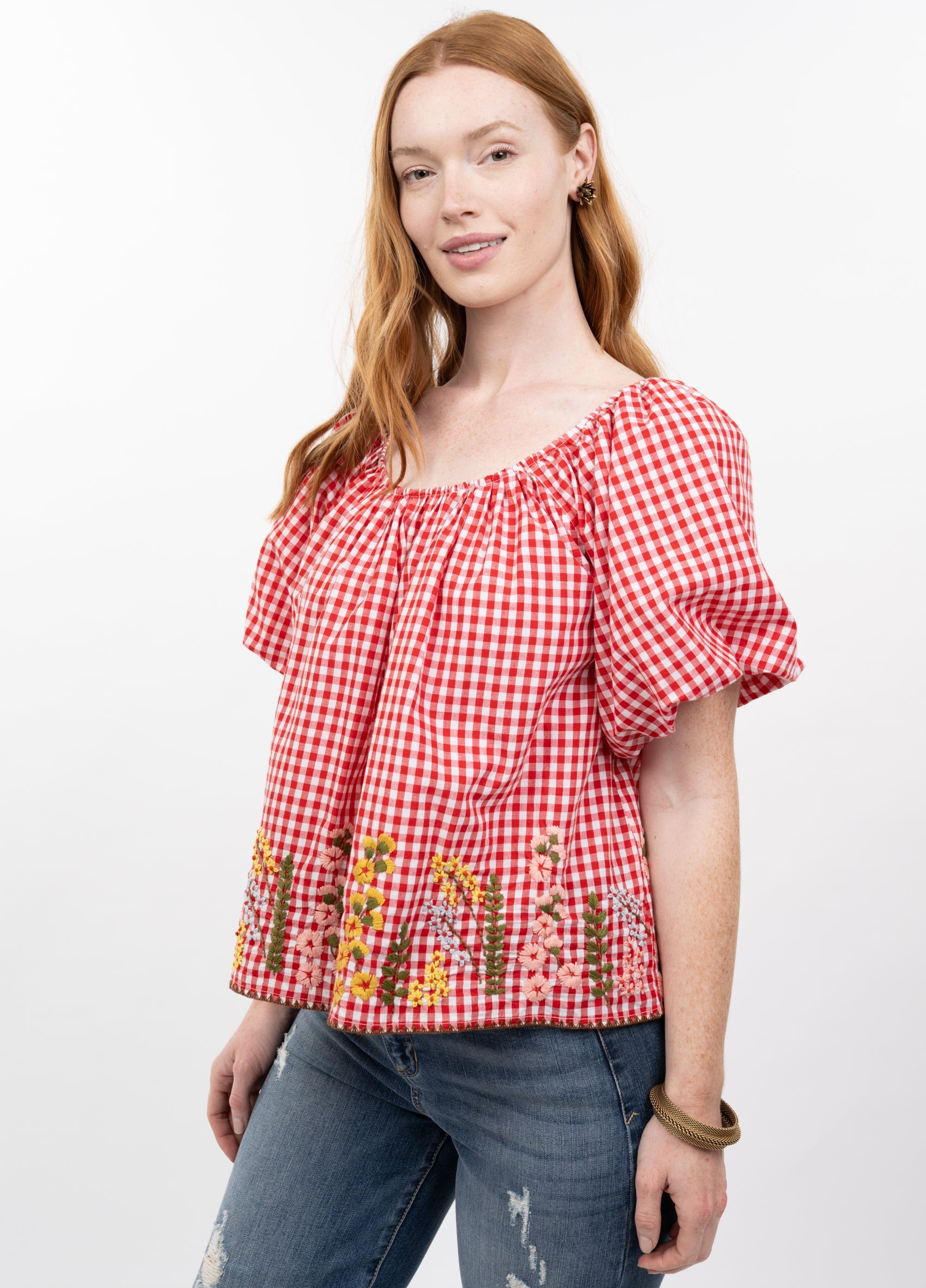 Gingham and Flowers Top