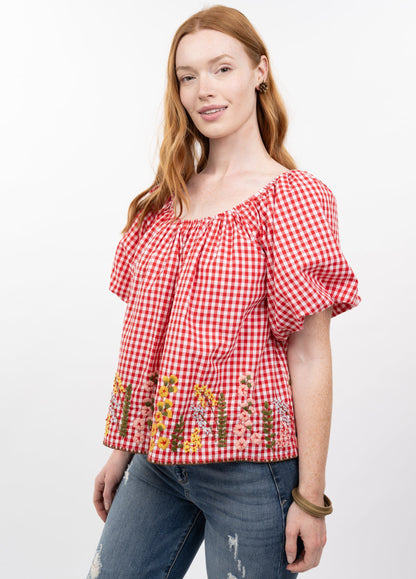 Gingham and Flowers Top