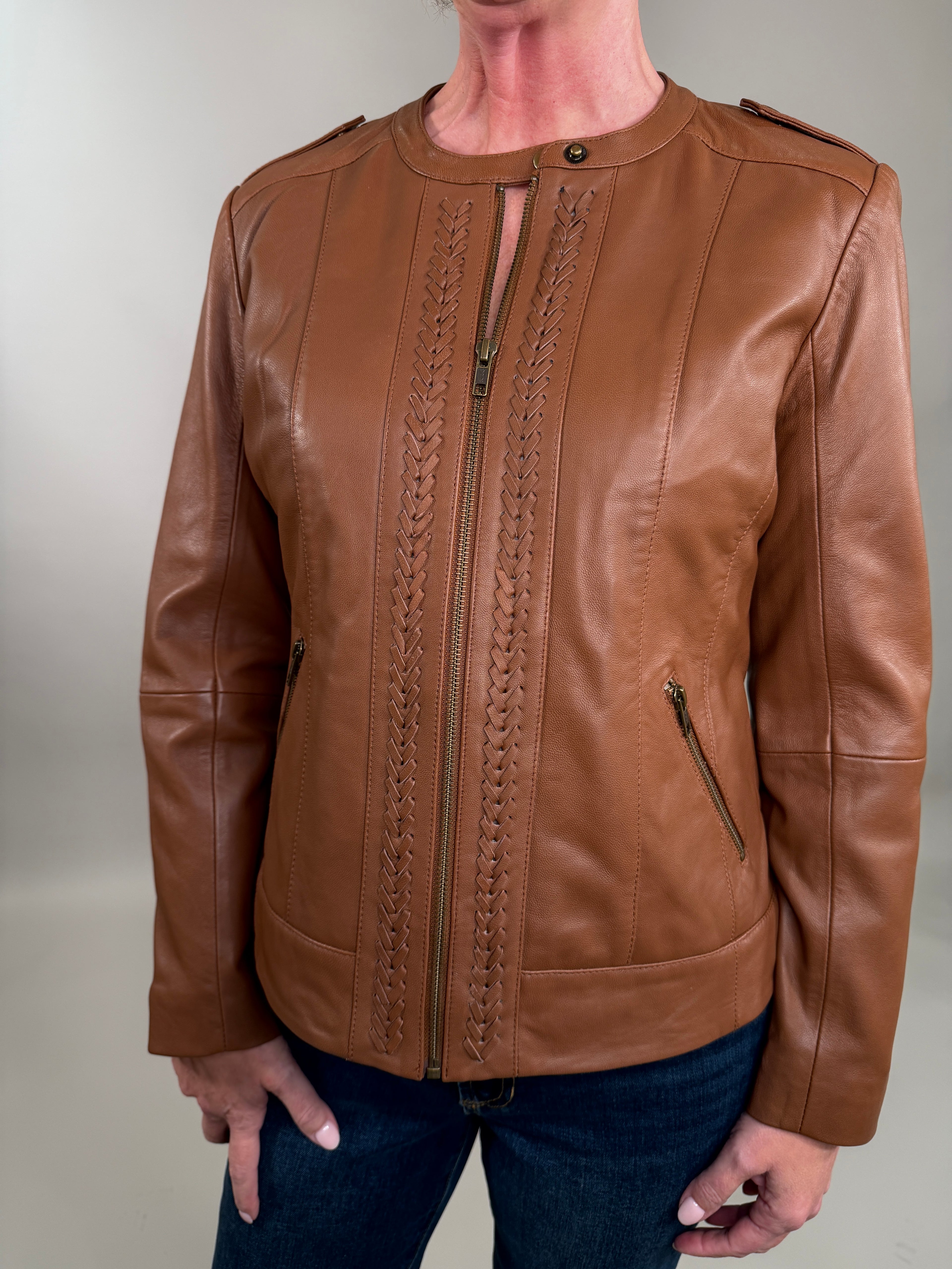 The Braided Detail Leather Jacket