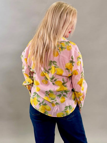 Sunny Lemon-Print Surplice Top