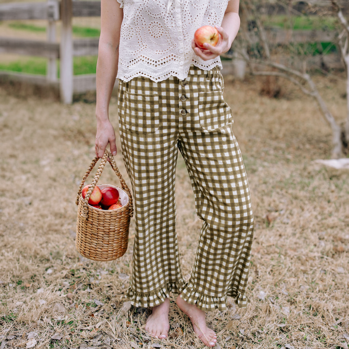 Painted Gingham Wide Leg Pant