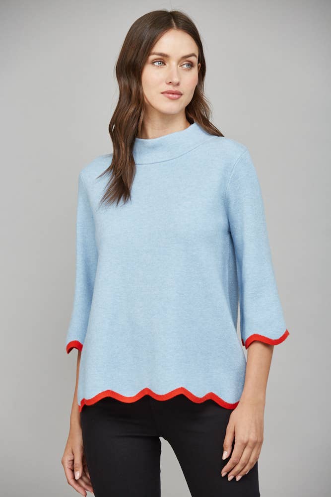 Scallop Edge Mock Neck