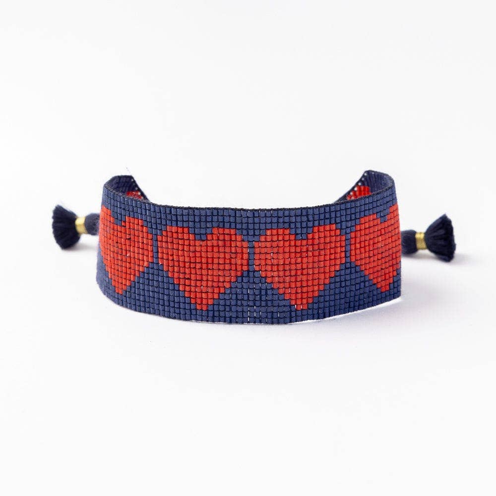 Erin Red Hearts Adustable Beaded Bracelet