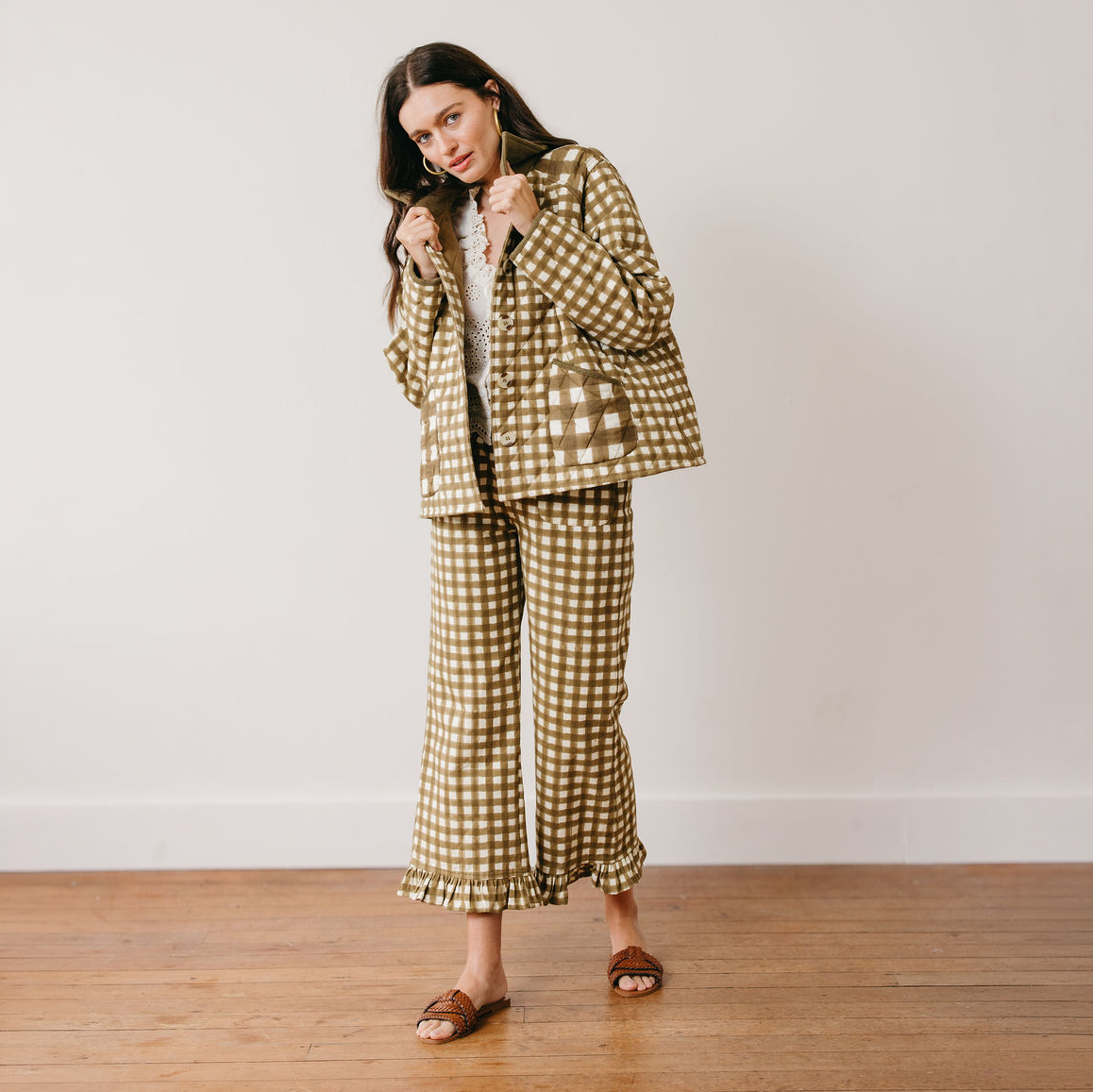 Painted Gingham Wide Leg Pant