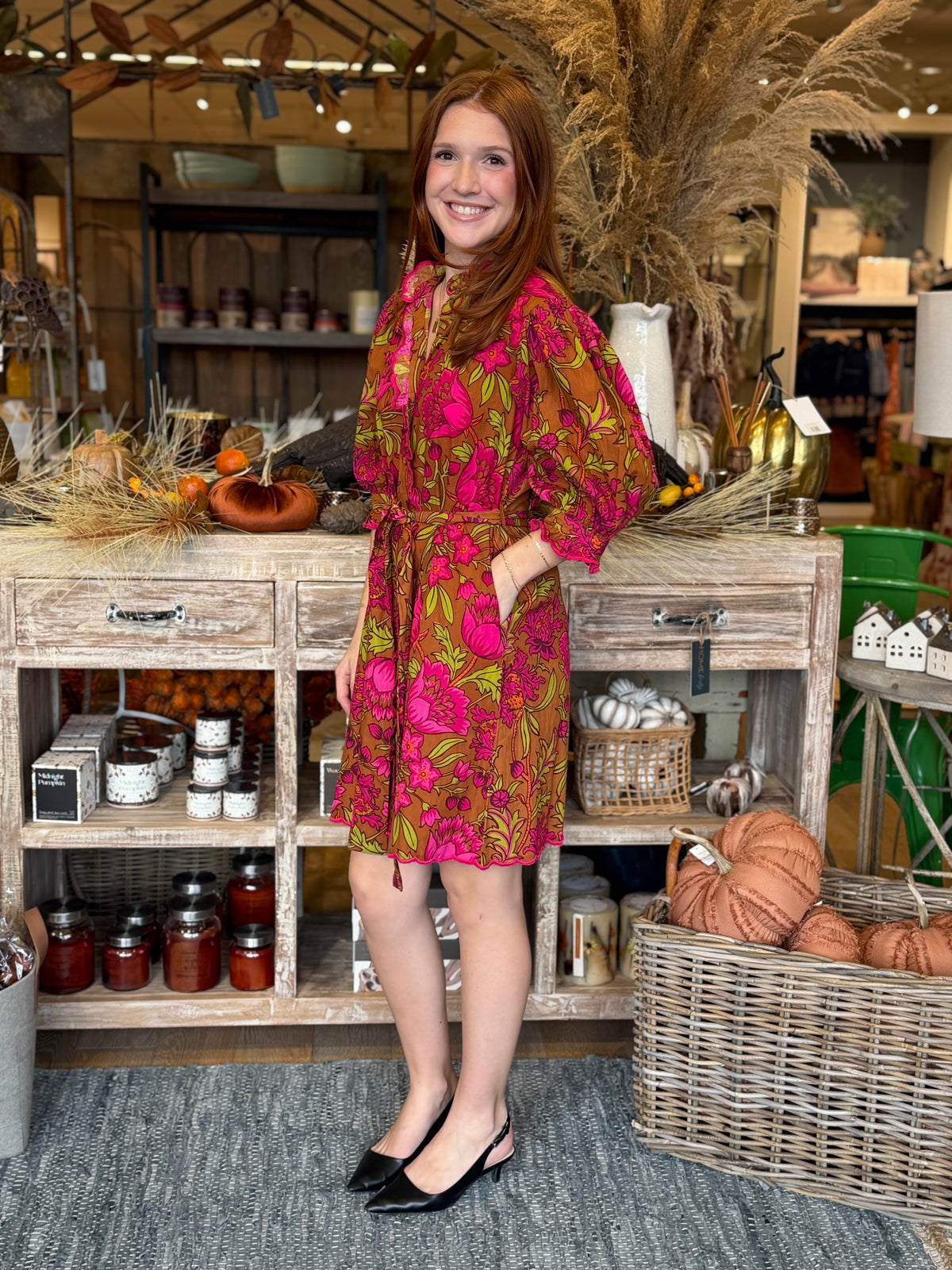 Vibrant Floral Puff-Sleeve Mini Dress
