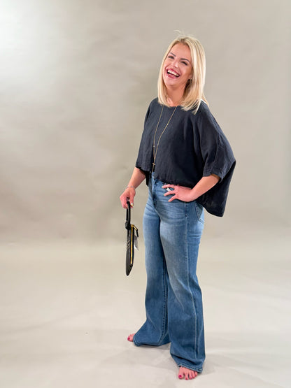 Cropped Linen Boxy Tee