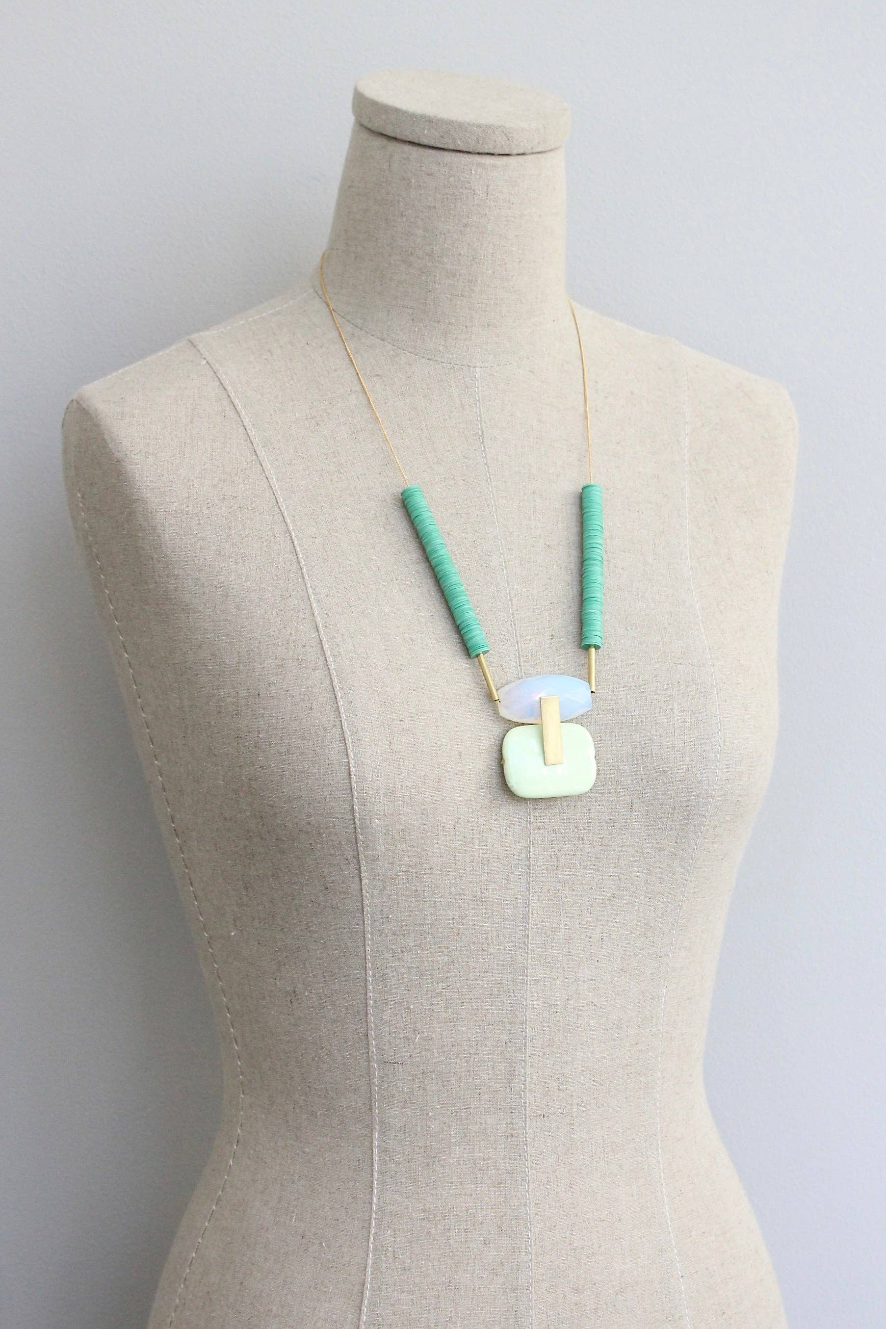 Opal and Mint Pendant Necklace