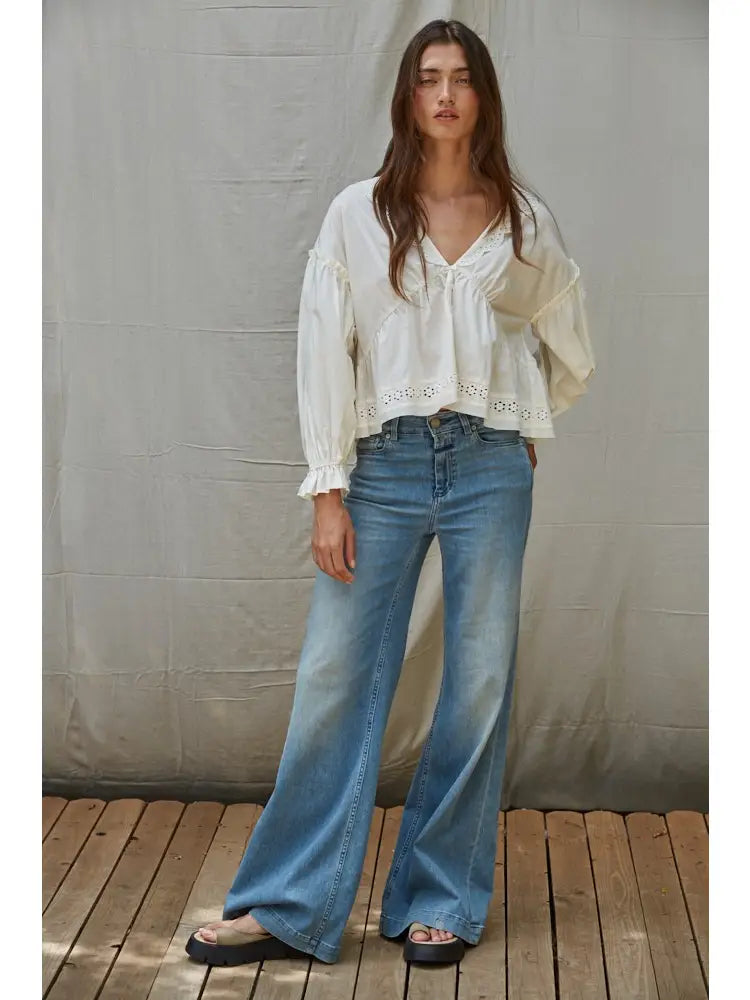 Woven Lyocell Cotton Eyelet Collar Blouse