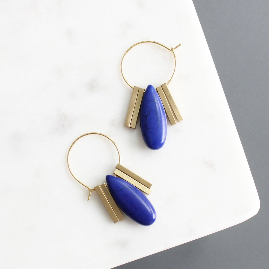 Cobalt Artdeco Hoop Earrings