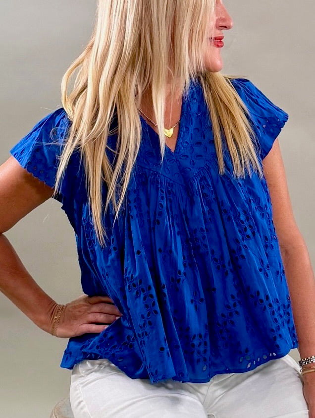 Royal Blue Eyelet Blouse
