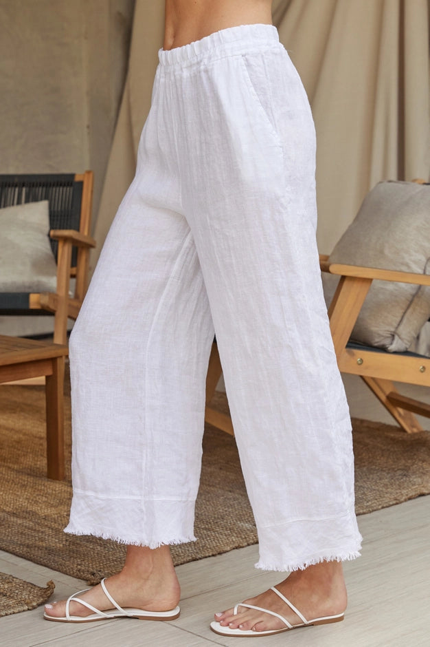 Linen Fringed Hem Wide Leg Loose Fit Pant